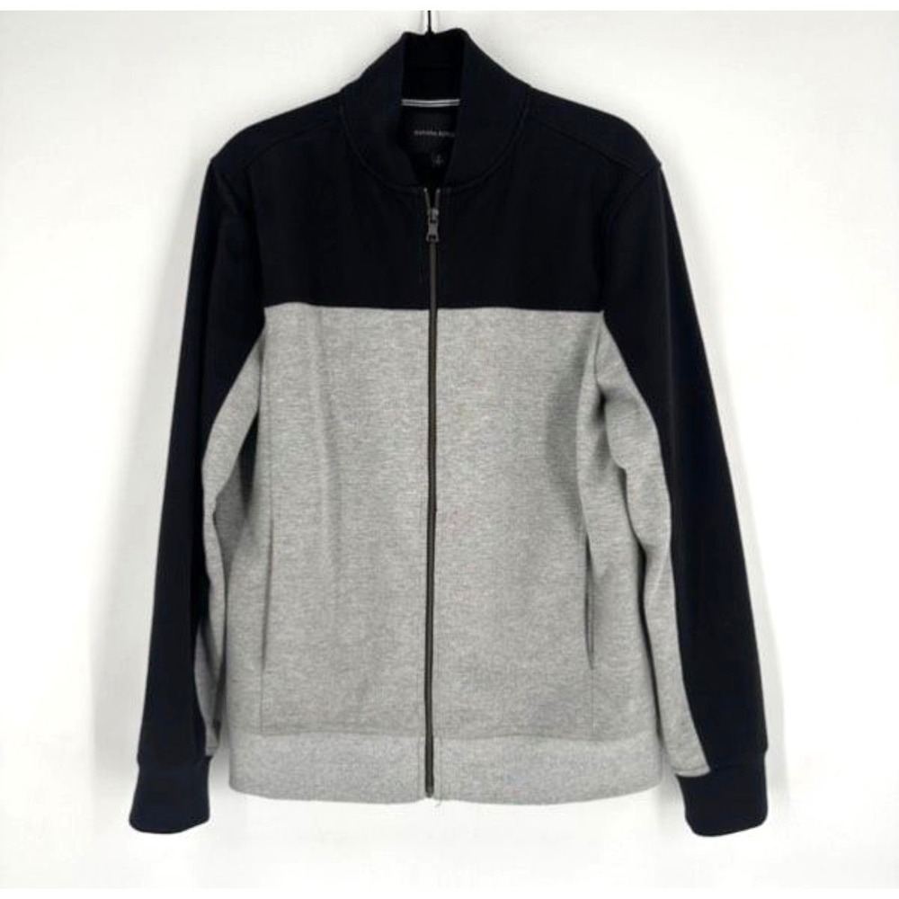 Banana Republic Soft Shell Jacket Men L Gray Black Colorblock Full Zip Coat